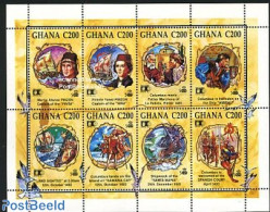 Ghana 1992 Discovery Of America 8v M/s, Mint NH, History - Nature - Transport - Explorers - Birds - Ships And Boats - Exploradores