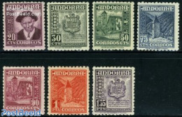 Andorra, Spanish Post 1948 Definitives, National Symbols 7v, Unused (hinged), History - Religion - Coat Of Arms - Chur.. - Ongebruikt