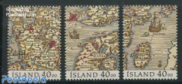 Iceland 1990 NORDIA, Maps 3v (from S/s), Mint NH, Various - Maps - Unused Stamps
