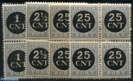 Netherlands 1923 Postage Due Overprints 4v, Blocks Of 4 [+], Unused (hinged) - Taxe