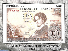 Spain 2023 100 Pesetas Banknote S/s, Mint NH, Various - Money On Stamps - Nuevos