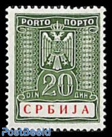 Serbia 1942 Postage Due 20D, Stamp Out Of Set, Mint NH - Serbie
