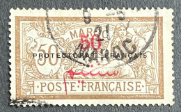 FRMA0050U2 - Type Merson Surcharged With Overprint "Protectorat Français" - 50 C Used Stamp - Morocco - 1914 - Usados