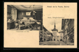 AK Berne, Hotel De La Poste, Schlafzimmer Mit Bad, Zeitglockenturm  - Berna