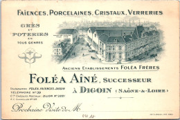 71 DIGOIN - Carte Publicitaire Faiencerie, FOLEA Aine Freres. - Digoin