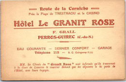 22 PERROS GUIREC - Carte Publicitaire Hotel Le GRANIT ROSE  - Perros-Guirec
