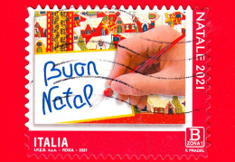 ITALIA - Usato - 2021 - Natale – Auguri – Mano Che Scrive Buon Natale – Grafico - B Zona 1 - 2021-...: Oblitérés