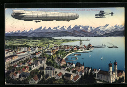 AK Friedrichshafen, Neue Uferstrasse, Flugzeug, Zeppelin  - Zeppeline