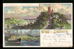 Lithographie Hamburg-Blankenese, Süllberg Vom Bismarckstein Gesehen, Dampfer Auguste Victoria Auf Der Elbe  - Paquebots
