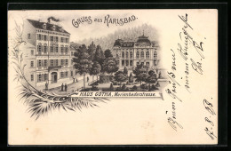 Lithographie Karlsbad, Haus Gotha In Der Marienbaderstrasse  - Tchéquie