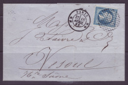 FRANCE 1853-1860 20c Bleu YT N°14 On The Cover From Paris - 1853-1860 Napoleone III