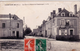 49 - Maine Et Loire -  CHAMPIGNE - La Place Et Route De Chateauneuf Sur Sarthe - Café De La Paix - Andere & Zonder Classificatie