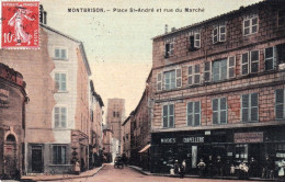 42 - Loire - MONTBRISON - Place St André Et Rue Du Marché - Chapellerie - Tabac - Carte Toilée - Montbrison