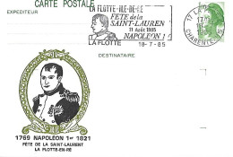 Entier 2219-CP1 Repiqué - Flamme Fête De La SAINT-LAURENT11 Août 1985 NAPOLEON 1er - La FLOTTE En RE - Overprinter Postcards (before 1995)