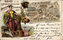 Lithographie Hamburg Mitte Altstadt, Landwirtschaftsausstellung 1897 - Autres & Non Classés