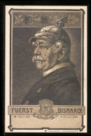 Lithographie Bismarck, Seitenportrait Mit Pickelhelm, Wappen  - Personnages Historiques