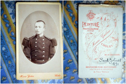 PHOTO CDV PAUL JOLIVET MILITAIRE SOLDAT 77 SUR LE COL  Cabinet GALAIS A CHOLET - War, Military