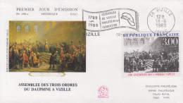 Enveloppe  FDC   Flamme   1er   Jour    FRANCE    Assemblée  Des   TROIS  ORDRES   Du   Dauphiné     VIZILLE   1988 - 1980-1989