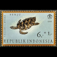 INDONESIA 1966 - Scott# B206 Green Turtle 6r LH - Indonesië
