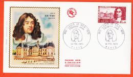 31075  / ⭐ (•◡•) FDC Soie ◉ Louis LE VAU Architecte Chateau VAUX-LE-VICOMTE ◉ 1er Jour Emission PARIS 14 Fevrier 1970 - 1970-1979