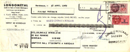 31271 / PARIS XVI LONGOMETAL Produits Metallurgiques Place Iena Lettre Change Timbre Fiscal 1949 à Coloniale Bordelaise - Cambiali