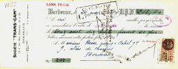31272 / BORDEAUX Société TRANS CAM Rue Poyenne Lettre Change-Timbre Fiscal 0.45 Fr Le 24-05-1929 à BESSE CABROL - Letras De Cambio