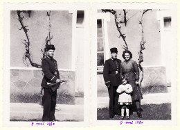 31334 / 2 Photographies 8 Mai 1950 Gendarme Clairon Famille Sarthoise Marcel TOUCHARD LA-CHARTRE-sur-LOIR Ou BEAUMONT - Orte