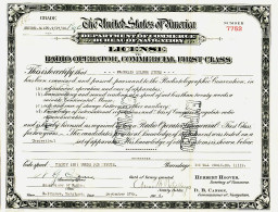 31303 / Radio Operator Licence U.S United States America Radiotelegraph 1st Class MYERS NEW-ORLEANS 1926 BALTIMORE - Historical Documents