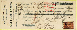 31265 / BLANCS GROS GEFFLOT Rue Poullain Duparc Rennes Lettre De Change 1923 LETELLIER Saint-Gelven Timbre Fiscal 15cts - Letras De Cambio