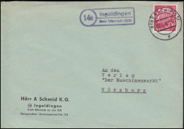 Landpost-Stempel Ingoldingen über BIBERACH (RISS) 2.8.1958 Auf Brief - Autres & Non Classés