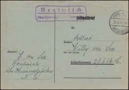 Landpost-Stempel Bentwisch über HIMMELPFORTEN (NIEDERELBE) LAND 20.6.1940  - Storia Postale