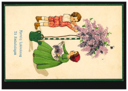 Prägekarte Muttertag: Kinder Beim Baumschmücken, Gelaufen 10.8.1915 - Non Classés