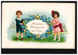 Prägekarte Zum Geburtstag Mit Veilchenblumen-Oval Und Kinder, BORDESHOLM 25.4.22 - Andere & Zonder Classificatie