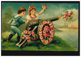 Prägekarte Kinder Verschießen Blumen Mit Einer Kanone, MAGDEBURG 1914 - Otros & Sin Clasificación