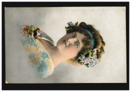 Mode-AK Frau Mit Blauem Stirnband Und Blumen Im Haar, STEINMÜHLE 3.12.1913 - Fashion