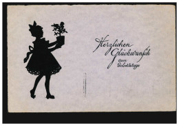 Scherenschnitt-AK Geburtstag - Mädchen Mit Blumentopf, ST. GALLEN 6.3.1923 - Silueta