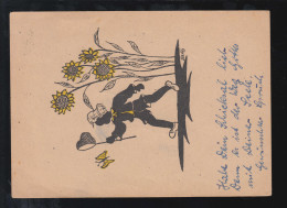 Scherenschnitt-AK Junge Fängt Schmetterling Sonnenblumen, HALLE BPA 29 - 1950 - Silhouette - Scissor-type