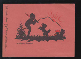 Scherenschnitt-AK Junge Mit Flöte Und Tanzender Hund, HANNOVER 20.4.1946 - Silhouette - Scissor-type