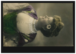 Mode-AK Frau Mit Blume Im Haar Und Halstuch, Coloriert, ARBON 26.5.1908 - Moda