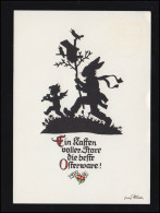 Scherenschnitt-AK Georg Plischke: Ostern Osterhase Engel Mit Föte, KASSEL 1971 - Scherenschnitt - Silhouette