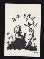 Scherenschnitt-AK Jo Valler: Hoffnung - Mädchen Mit Singvogel, Gelaufen 1967 - Silhouette - Scissor-type