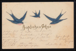 Künstler-AK Grusskarte Drei Schwalben, DESSAU 28.3.1905 Nach LETZLINGEN 29.3.05 - Ohne Zuordnung