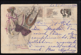 Künstler-AK Jugendstil Frau Mit Harfe, Gelaufen 8.3.1900  - Unclassified