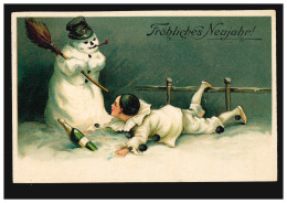 Prägekarte Neujahr Clown Sektflasche Schneemann, JEVER 31.12.1908 - Autres & Non Classés