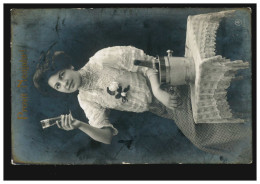 Foto-Ansichtskarte Neujahr Frau Mit Sektglas, EBENHOFEN 29.12.1913 - Nouvel An