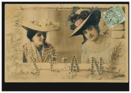 Ansichtskarte Vornamen: Jean, Zwei Frauen Mit Hüten, Gelaufen 1908 - Firstnames