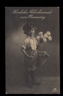 Kinder-AK Glückwünsche Namenstag: Junge Mit Mütze Und Blumen, SAARBRÜCKEN 1923 - Other & Unclassified