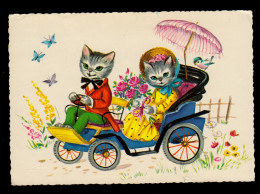 AK Vermenschlichte Tiere: Katzen Fahren Auto Vogel Schmetterling WITNEY 8.7.1968 - Cats