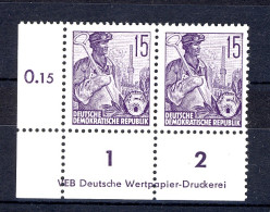 579A DV8 1-2 Fünfjahrplan 15 Pf Eckrand-Paar - Druckvermerk, Ungefaltet, ** - Unused Stamps