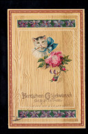 Tiere-AK Geburtstag: Katze Mit Rosenweig, CHARLOTTENBURG 8.2.1908 - Gatos